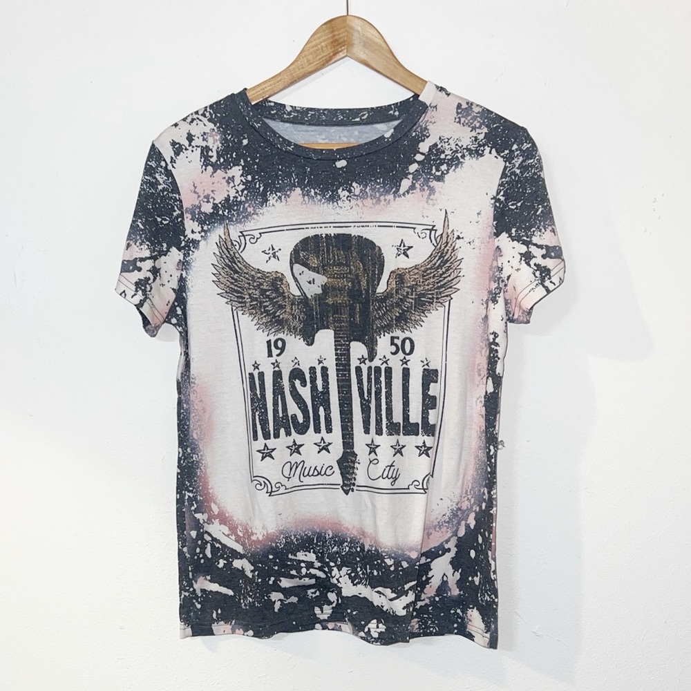 Nashville tie dye graphic black white and brown short sleeve tshirt